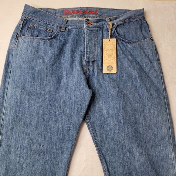 The West Is Dead Selvedge Men's Button Fly Straight Leg Blue Denim Jeans Size 38 - Picture 3 of 13